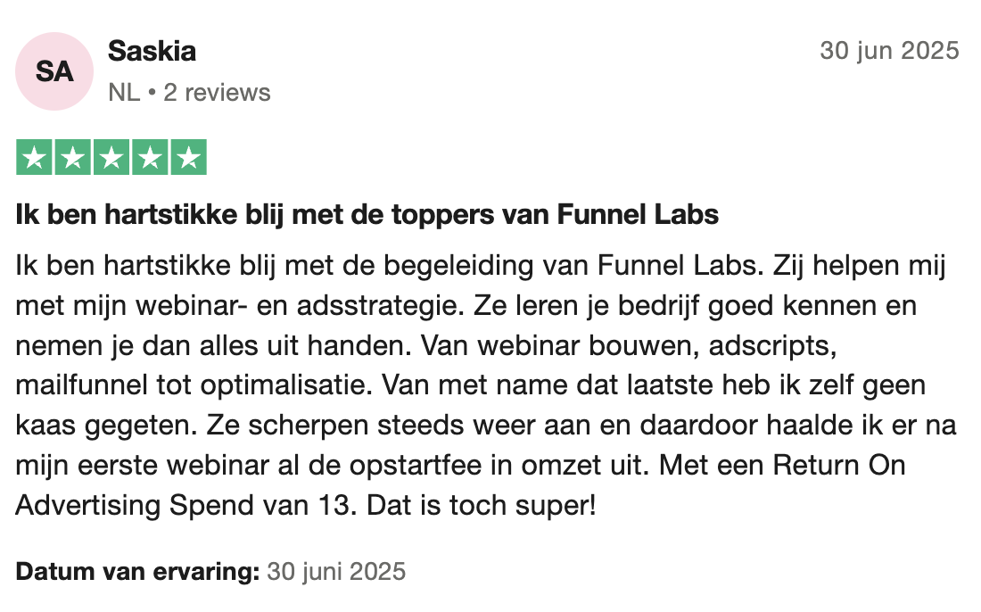 Trustpilot review Saskia
