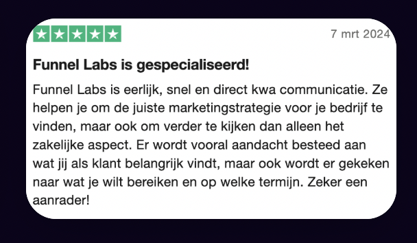 Trustpilot review - Funnel Labs is gespecialiseerd